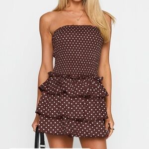 NWT Sunkiss Frill Mini Dress Brown Polka
